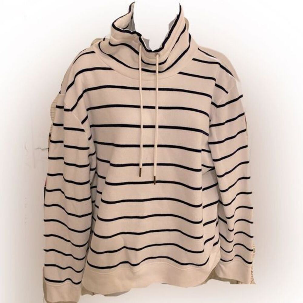 J Crew Striped Mockneck Top - L white /navy striped , cotton blend